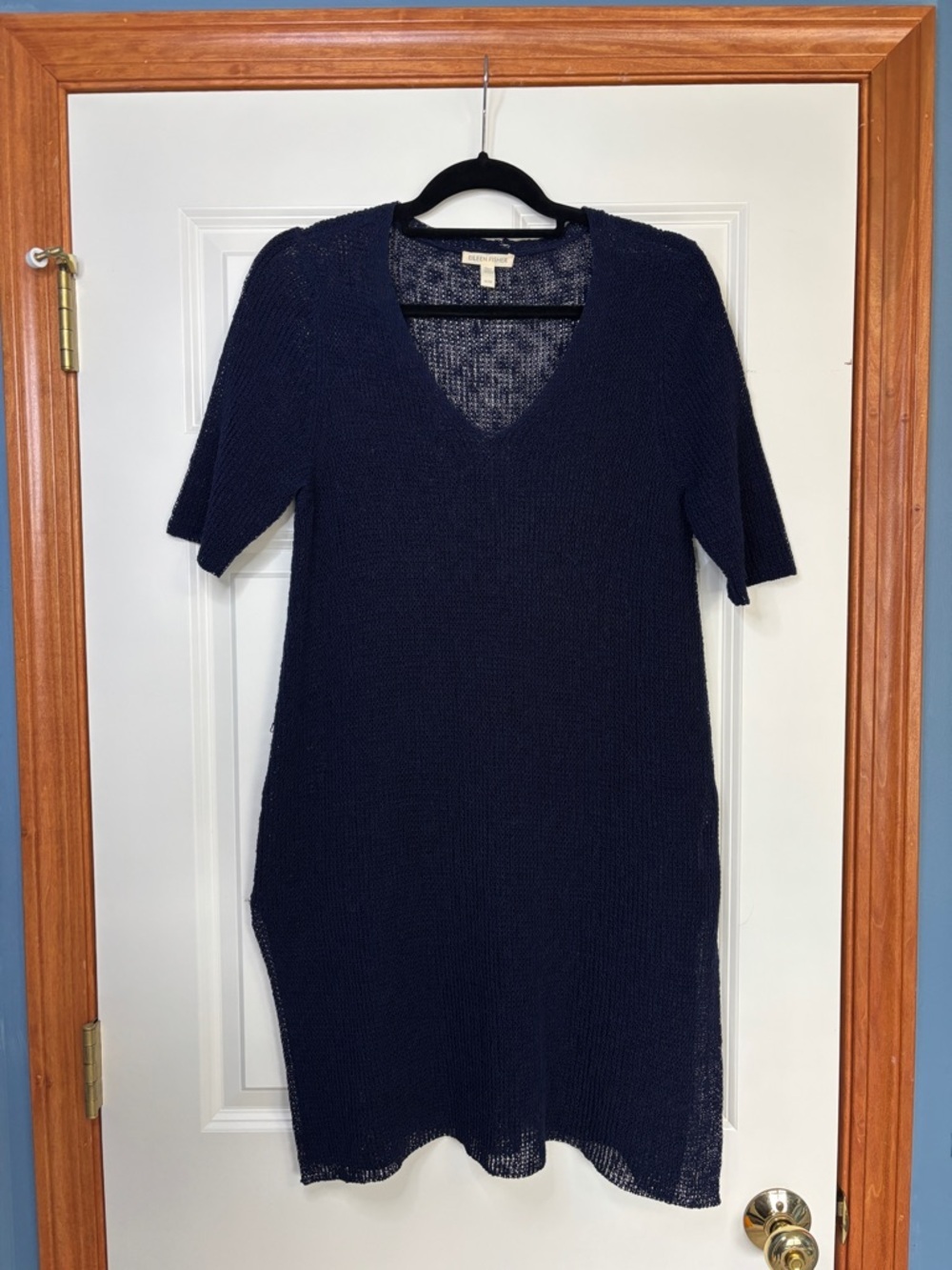 Eileen Fisher Navy Open-Knit Short Sleeve cover up